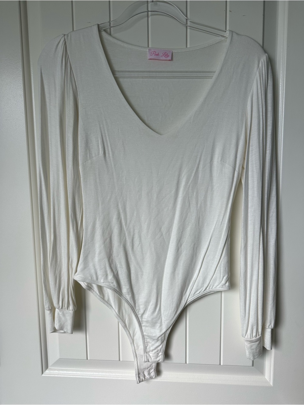 Pink Lily Cream Long-Sleeve V-Neck Bodysuit